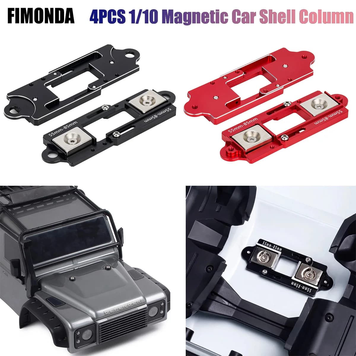 Columna de carcasa de coche de montaje magnético ajustable, 4 piezas, 55-85mm, para 1/10 RC Crawler TRX4, TRX6, SCX10, 90046, D90, 86100, MST, CFX