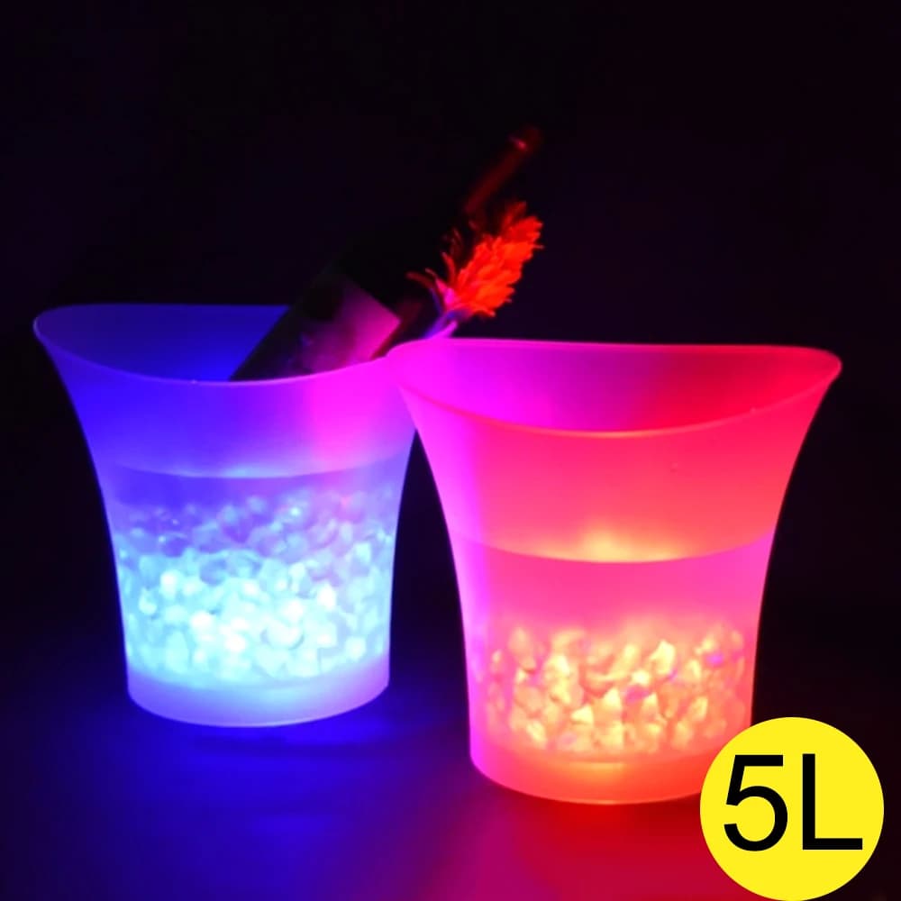 Cubo de cerveza de champán de 5L, barras deocrativas de 4 colores, luz LED de fiesta nocturna, nuevo cubo de hielo LED de plástico impermeable,