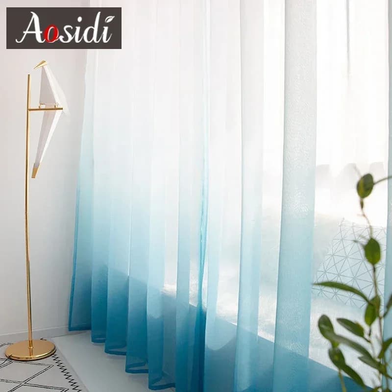 Cortina de tul degradado moderna para sala de estar, cortinas transparentes para ventanas de cocina, decoración de dormitorio, cortinas de gasa