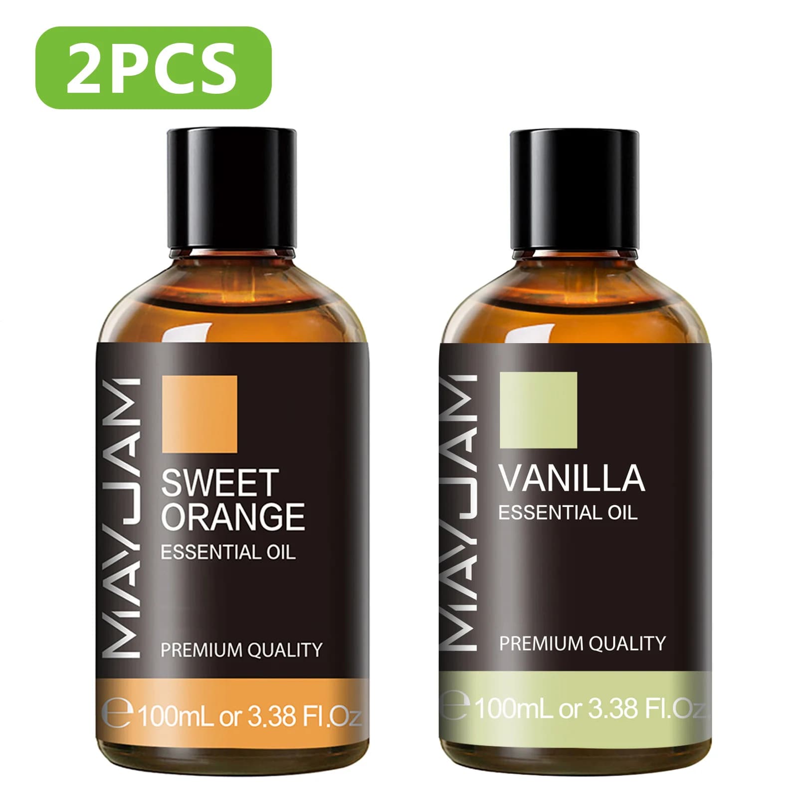 2 botellas de aceite esencial puro de 100ml con cuentagotas, naranja dulce, vainilla, geranio, clavo para aromaterapia, difusor de caña,