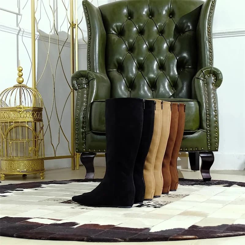 Botas coreanas de caña alta para mujer, sencillas y a la moda, versátiles, de tacón medio, de gamuza, elegantes.