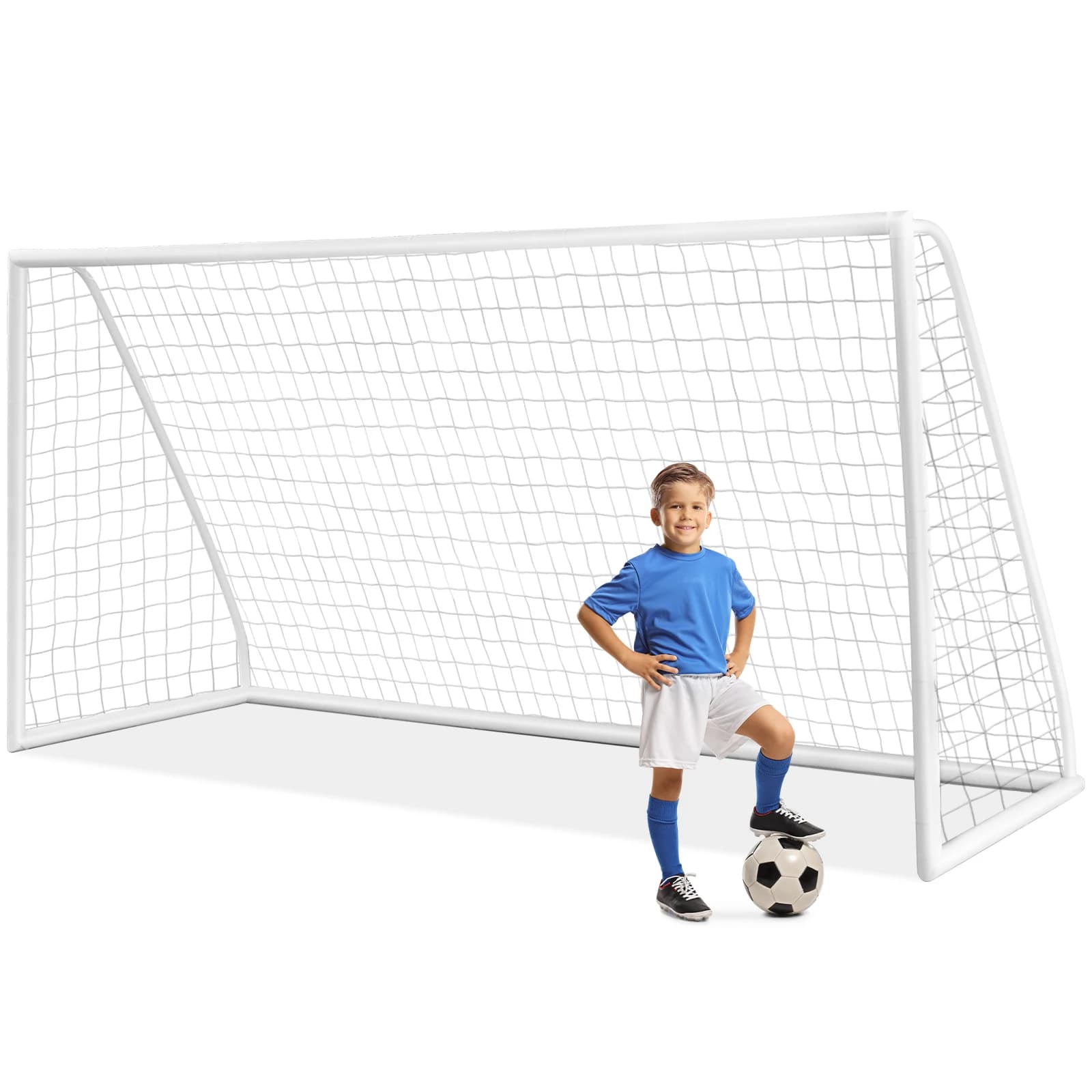 Portería de fútbol, portería de fútbol para niños en el jardín, portería de fútbol con red de alta resistencia y 6 estacas de suelo