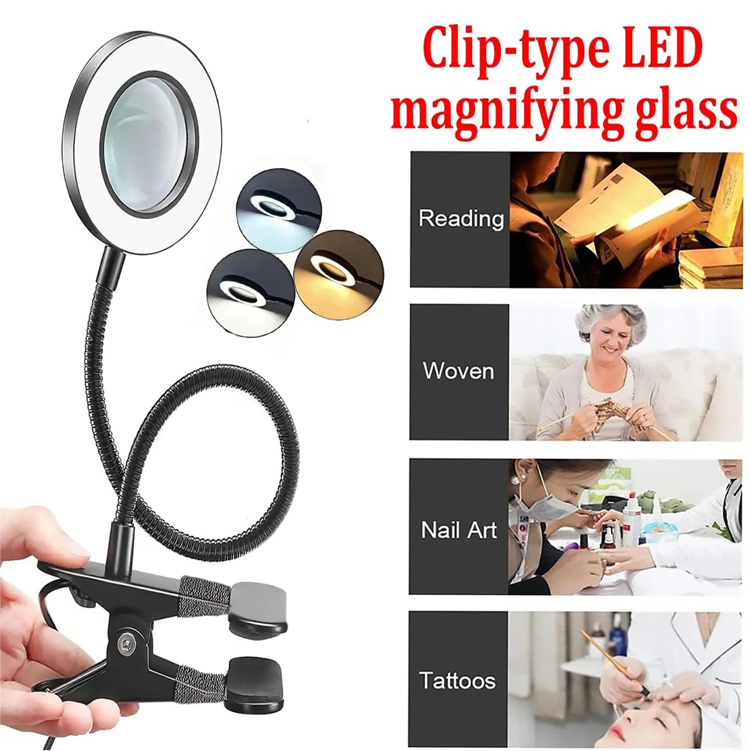 Lámpara LED de escritorio con Clip 10X, lupa con lámpara, lámpara bordada para salón de uñas, lámpara portátil de protección ocular,
