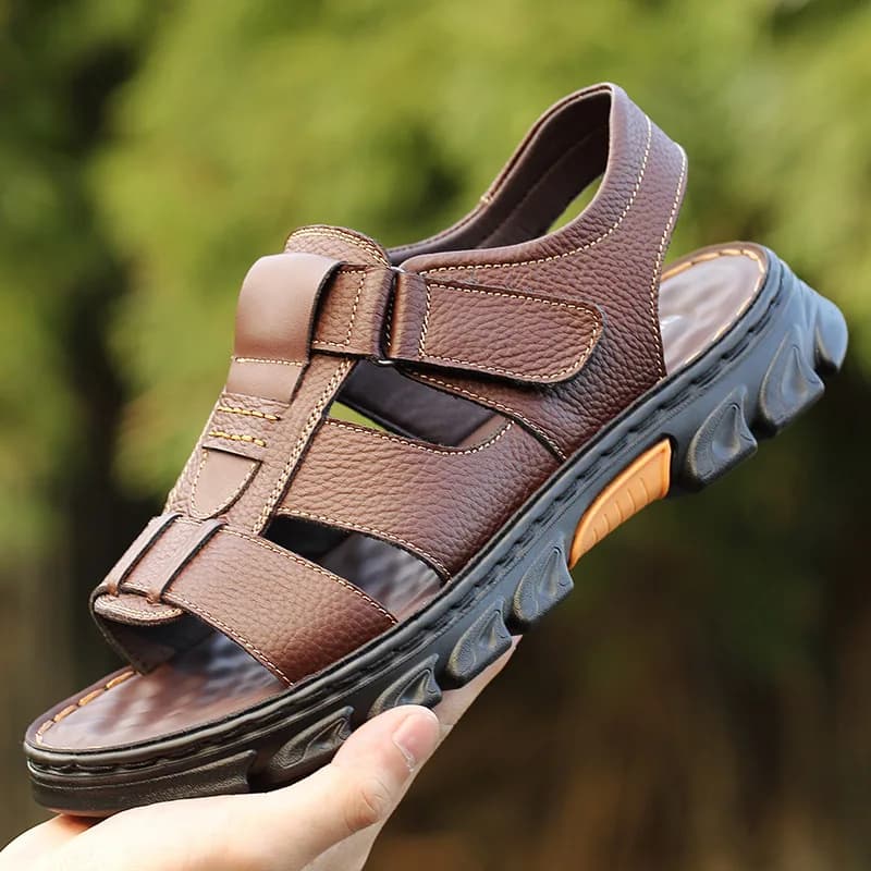 Sandalias de Verano para Hombre, Nuevas Sandalias de Playa de Marca, Transpirables, Antideslizantes, de Suela Gruesa, de Cuero, para Conducir al Aire