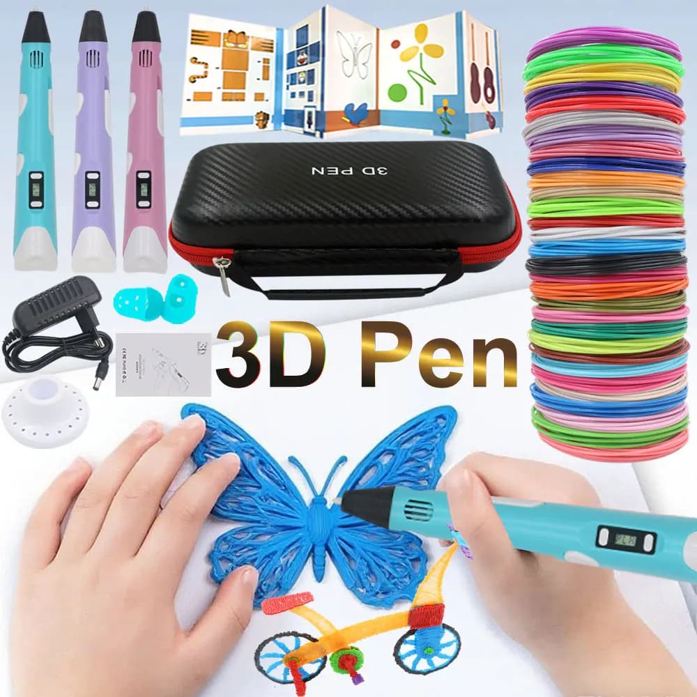 Juego de bolígrafos de impresión 3D para niños, bolígrafo 3D con pantalla LCD, adaptador de corriente, caja de almacenamiento, filamento PLA de