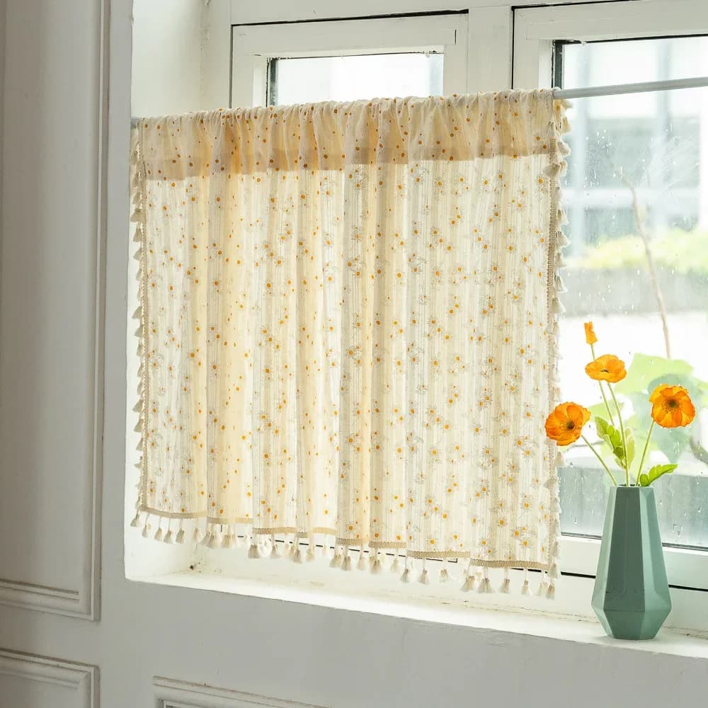 Cortina corta de Margarita de algodón Simple, sombra de bolsillo para carretera, borla Floral para cocina, dormitorio, sala de estar, ventana,