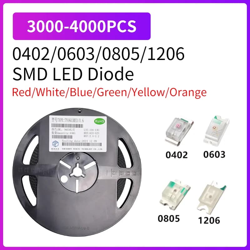 3000 Uds 4000 Uds diodos LED SMD 0402 0603 0805 1206 diodo emisor de luz amarillo rojo verde azul blanco brillante LED SMT