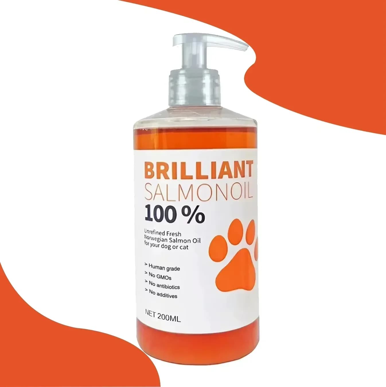 Marca 200ml PET BRILLIANT Aceite de SALMÓN puro Natural Sin tratamiento químico 21 Acidos grasos Omega Suplementos nutricionales para perros