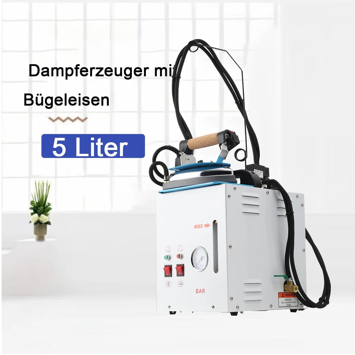 Generador de vapor de 5 litros, sistema de planchado con indicador de hierro y tanque de agua, botella colgante de hierro Industrial de alta potencia,