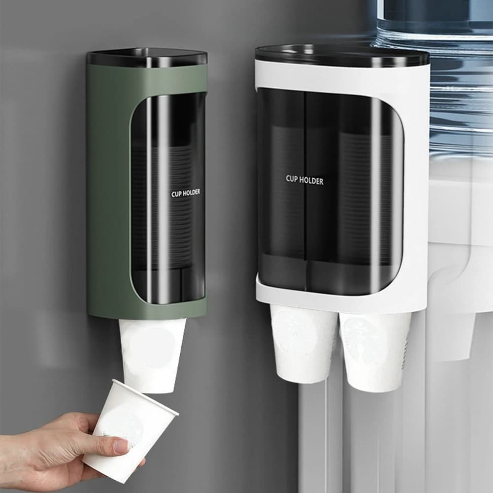 Portavasos desechable, dispensador de agua, almacenamiento de vasos de papel, estante para ahorrar espacio, organizador automático de cuentagotas