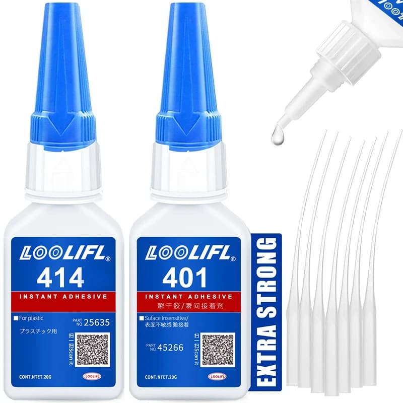 LOOLIFL 20ml 401/406 instantáneo fuerte súper pegamento universal superpegamento poderoso instantáneo para resina cerámica vidrio metálico seco