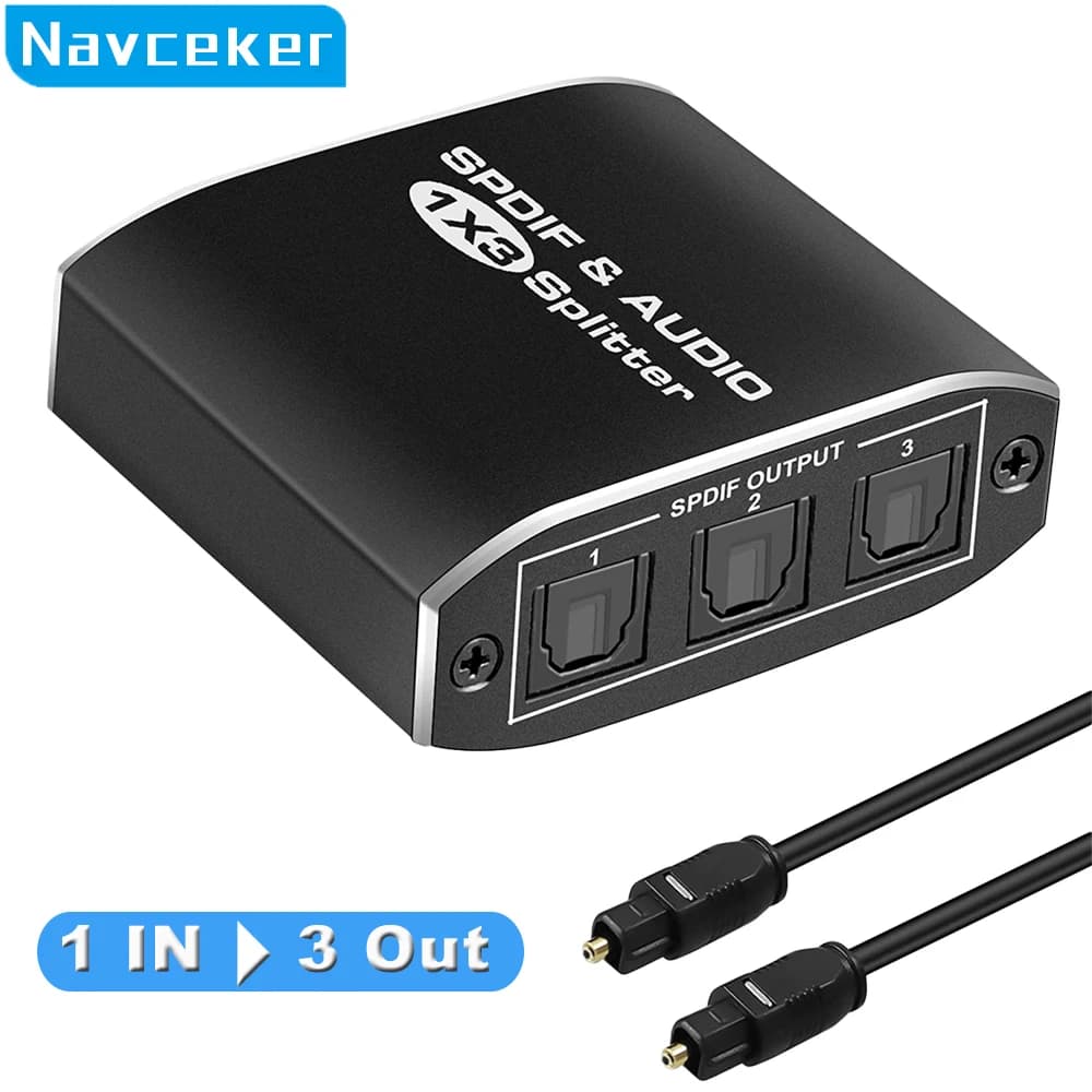 Divisor de Audio óptico SPDIF Digital, adaptador divisor Toslink de aleación de aluminio 1x3, divisor óptico 1 en 3, soporte DTS AC3