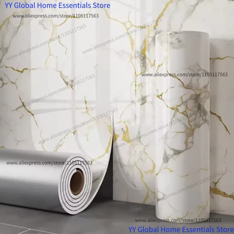 1 rollo de papel tapiz autoadhesivo de imitación de mármol, espuma gruesa, decoración para dormitorio, sala de estar, baño, adhesivo impermeable