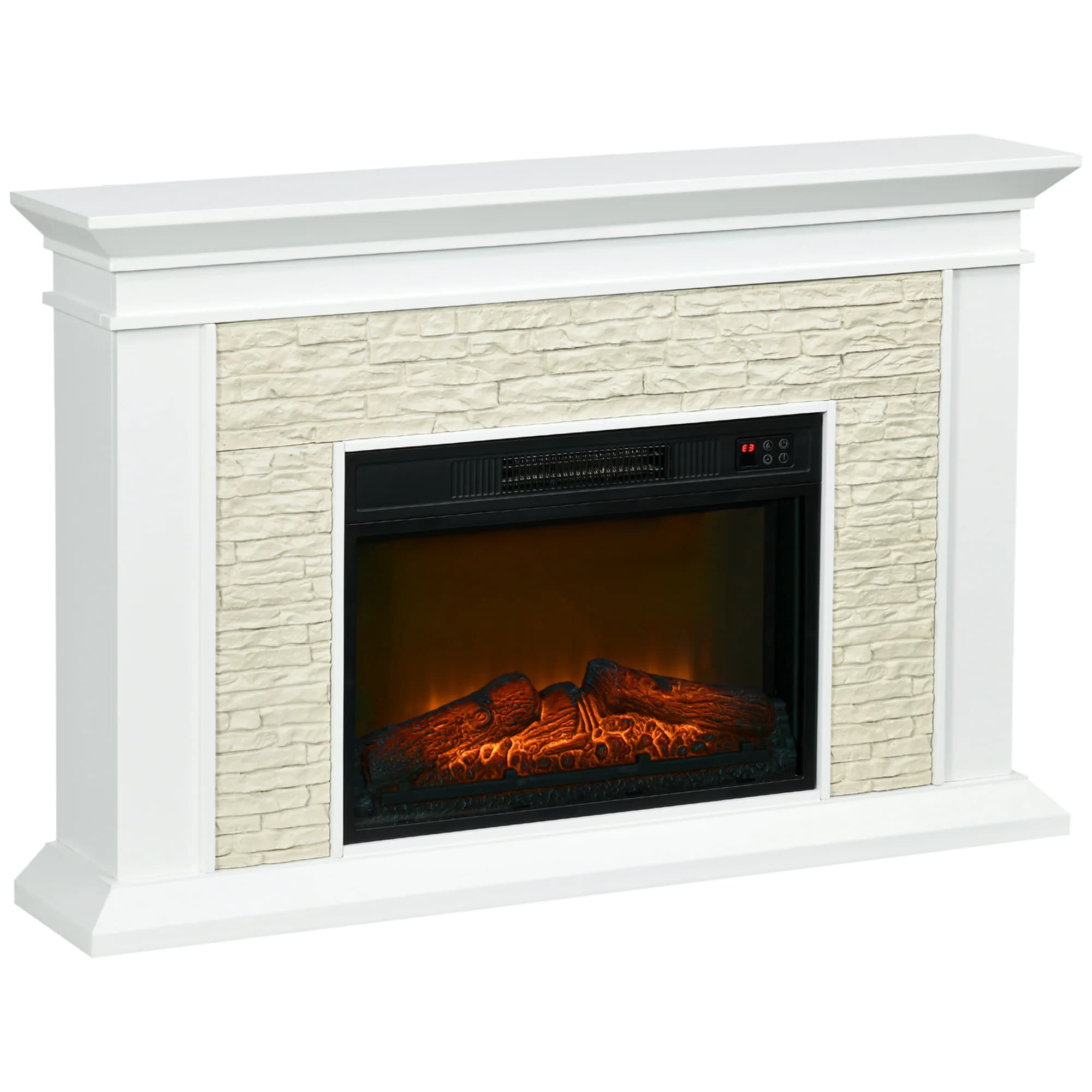 HOMCOM Chimenea Eléctrica con Calefacción 1800W Efecto Llama 120x24x80 cm Blanco
