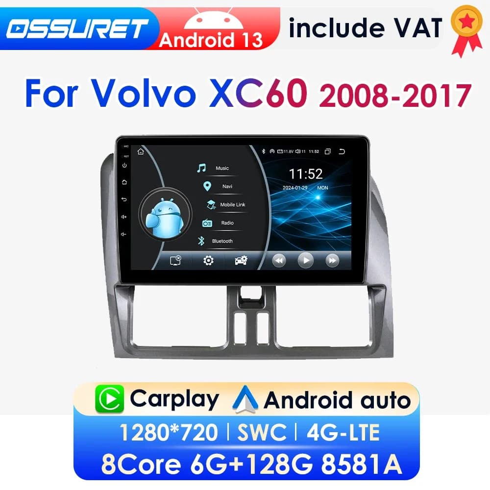Radio Multimedia con GPS para coche, reproductor con Android 13, 2DIN, Carplay, DSP, RDS, 4G, WiFi, 8581A, para Volvo XC60 2008-2017