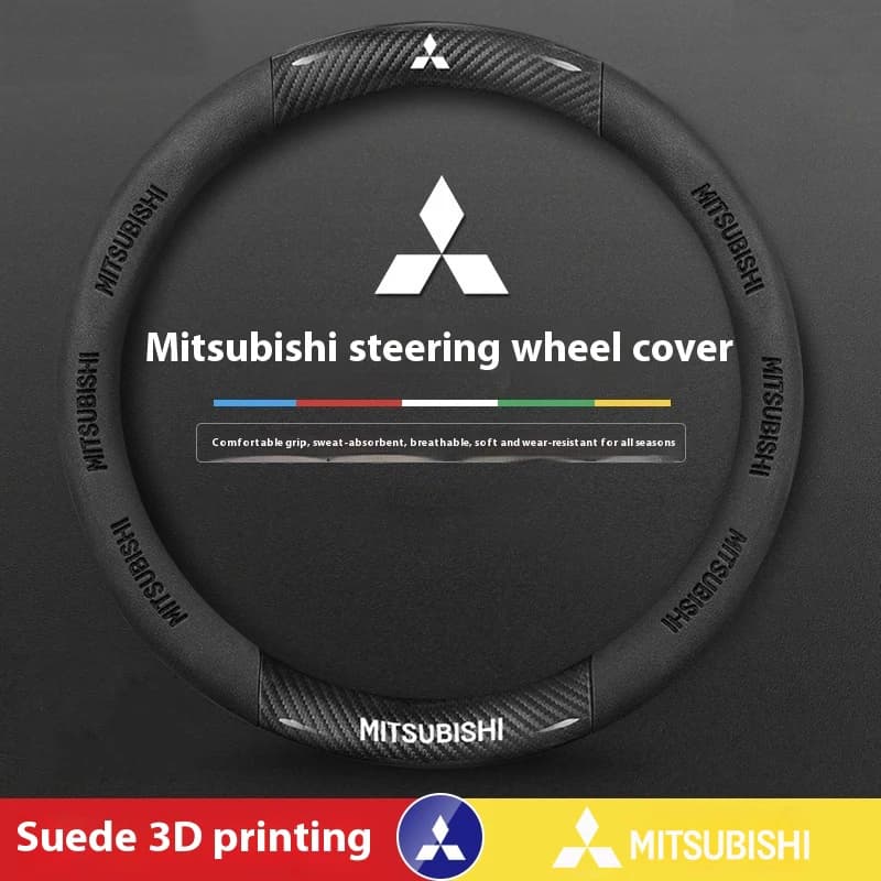 Protector de cuero y fibra de carbono para volante de coche, para Mitsubishi RALLIART ASX Colt Eclipse Galant LANCER EX OUTLANDER Pajero Triton