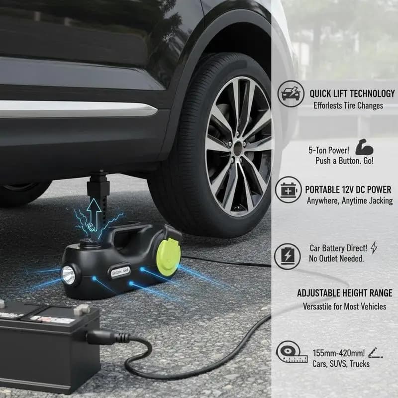 Gato hidráulico eléctrico de 5T, capacidad de elevación de 11000 libras, gato automático de 12V CC, hidráulico de 155-420 mm