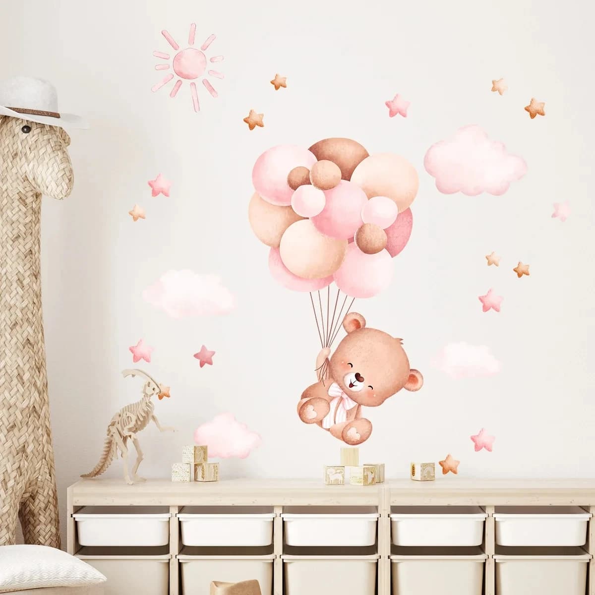Pegatina de Pared de Oso de Dibujos Animados en Acuarela, Decoración para Habitación Infantil, Decoración para Cuarto de Bebé, Dormitorio de