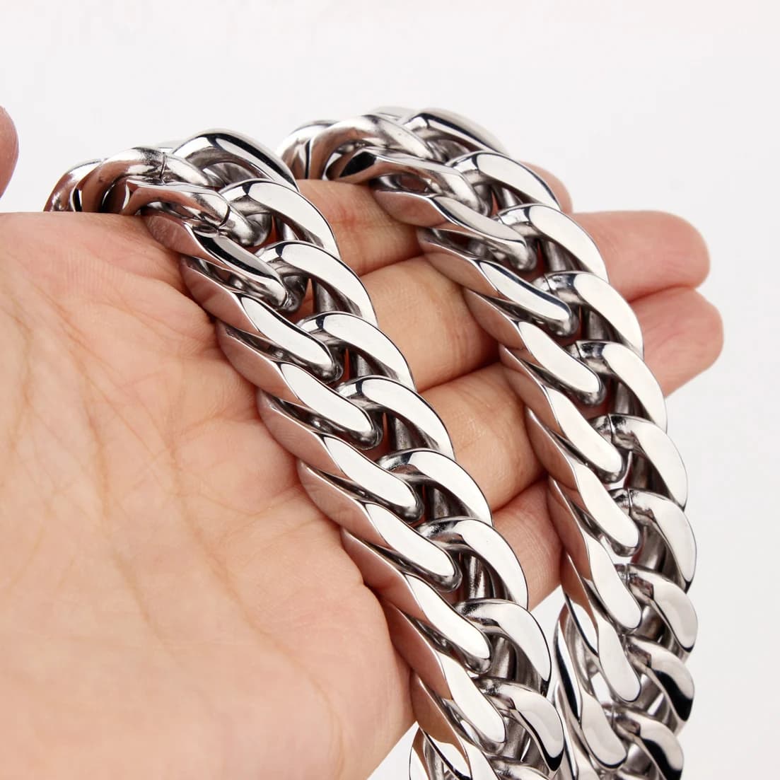 Collar de cadena cubana de acero inoxidable 316L pulido pesado para hombres y niños, regalo de joyería impermeable, 10/12/14/17mm de ancho