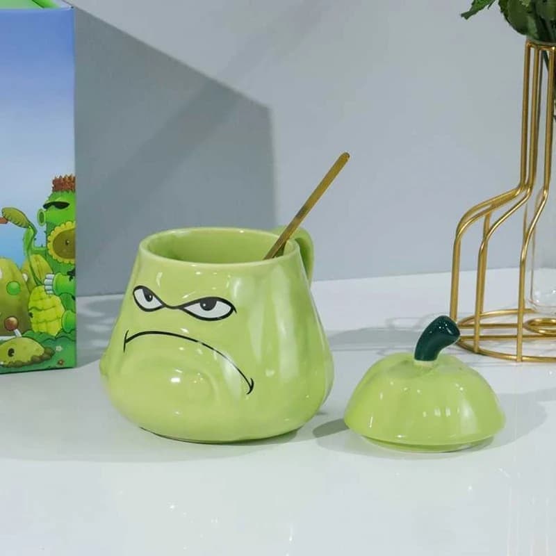 Taza de Cerámica Creativa de 400 ml con Diseño de Plants Vs. Zombies, Taza para el Hogar con Tapa, Regalo de Cumpleaños