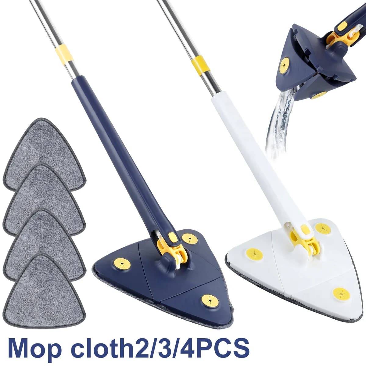 Fregona triangular extensible 360 °   Herramientas de limpieza de techo seco y húmedo, plegables y giratorias, ajustables, 130 Cm, para exprimir
