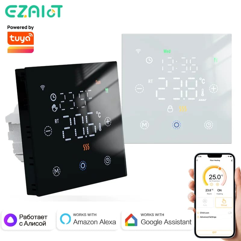 Termostato inteligente Tuya con WiFi, controlador remoto de temperatura para calefacción eléctrica de suelo, Caldera de agua/Gas, voz, Google Home,