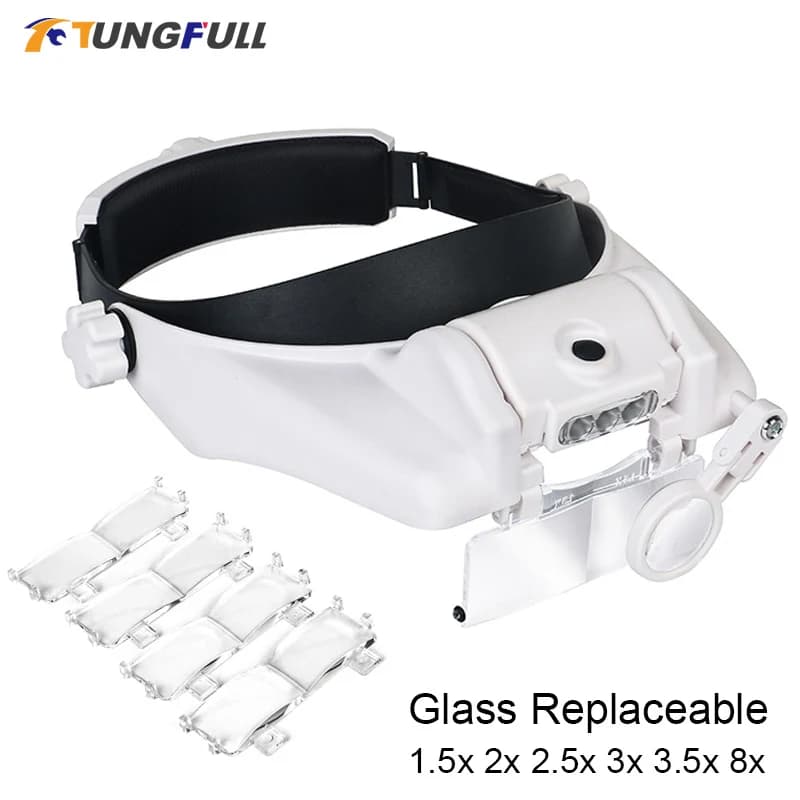 Lupa de diadema LED, lupas manos libres para joyería, lupa, reloj, reparación electrónica, lupa de lente 1,5x2x2,5x3x3,5x8x