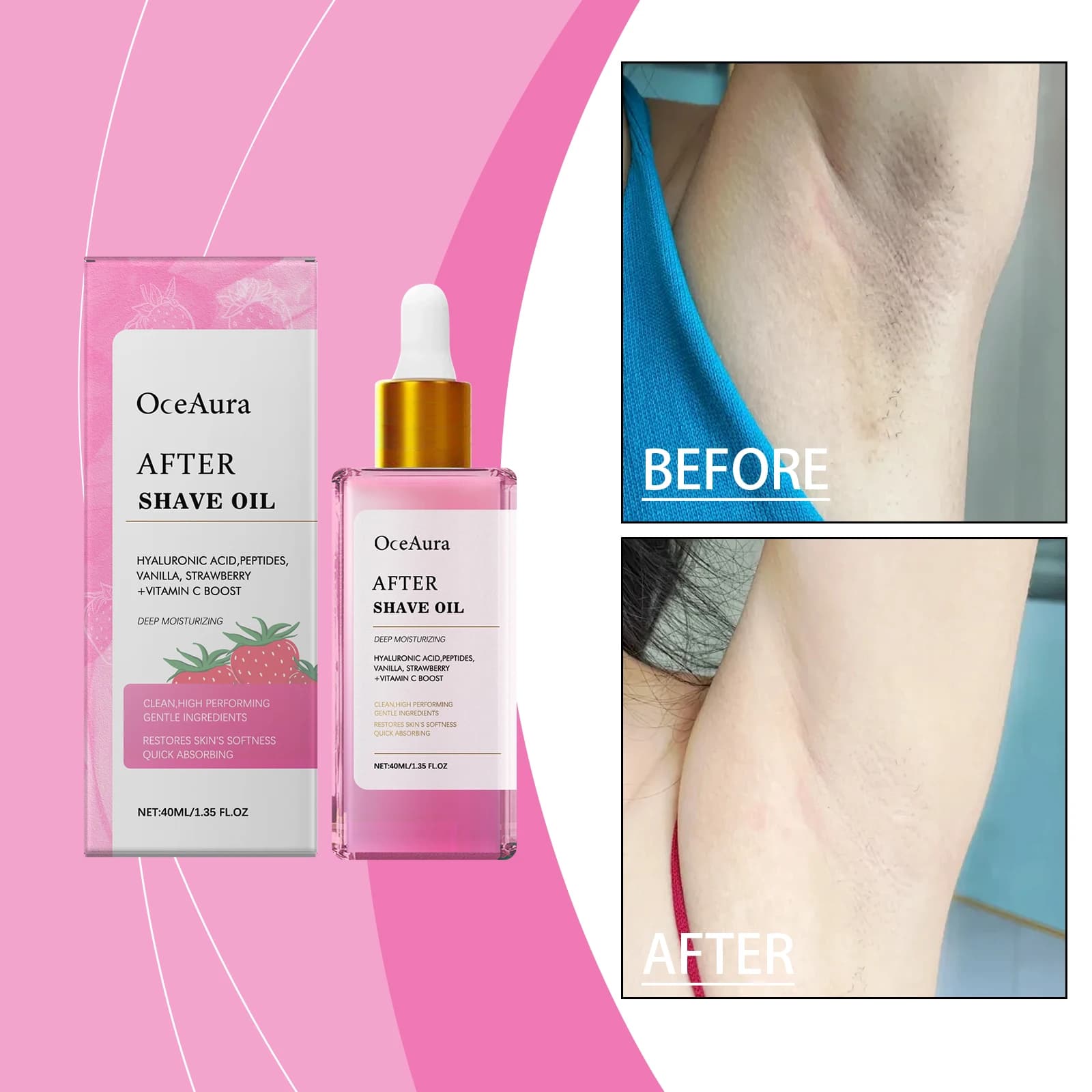 Aceite para después del afeitado con aroma a fresa, aceite corporal calmante para después del afeitado y depilación, aceite hidratante para el