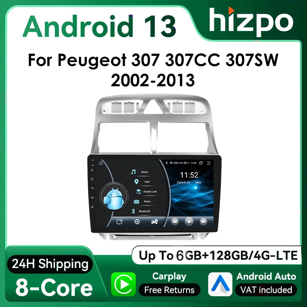 Autoradio 9 " Hizpo 2Din Android Auto para Peugeot 307 307CC 307SW 2002 - 2013 UIS7851 navegación GPS Multimedia RDS DSP CarPlay