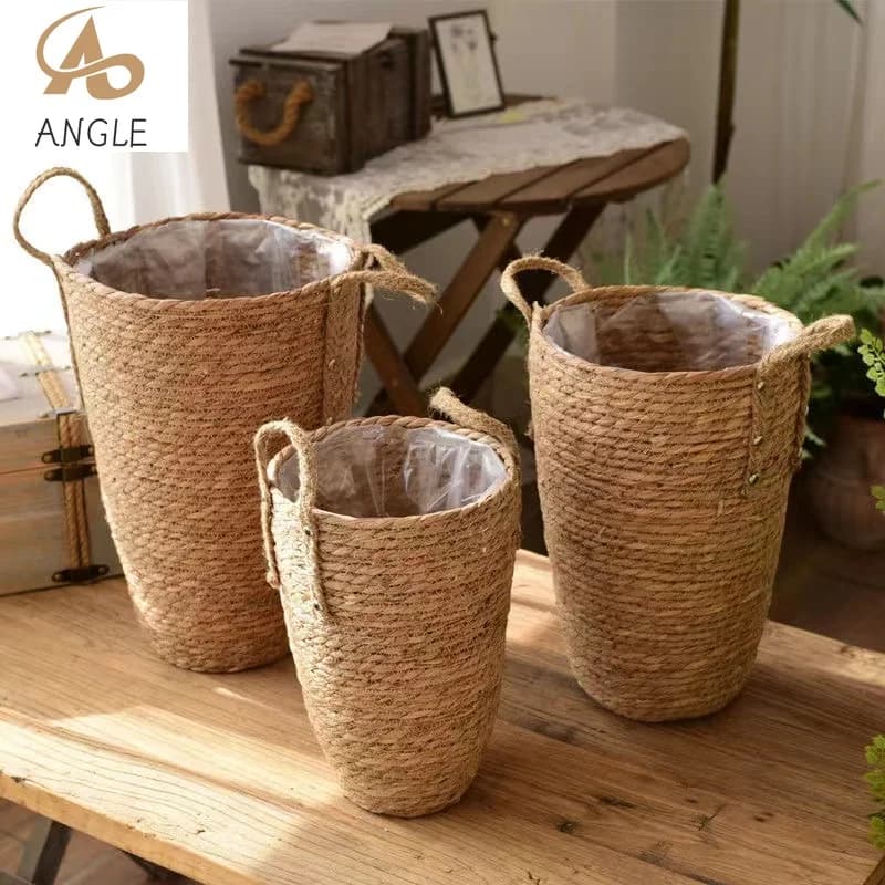 Cesta alta de mimbre Natural para maceta, decoración para el hogar y el jardín, cubo para la colada, cestas de almacenamiento de ropa sucia,