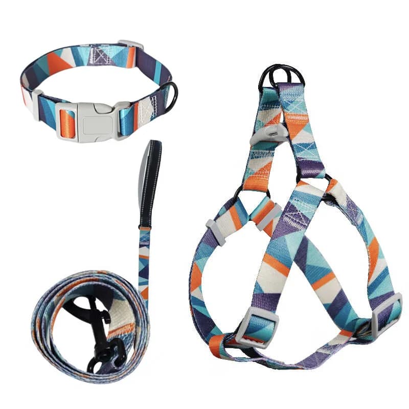Arnés para perros con estampado, conjunto de Collar y correa para perros, arnés de seguridad ajustable antiadherente para mascotas para caminar al