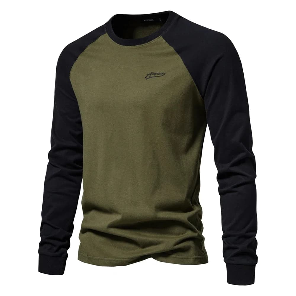 AIOPESON, camisetas para hombre, 100% de algodón de manga larga con cuello redondo, camisetas informales para hombre, nuevas camisetas de diseñador