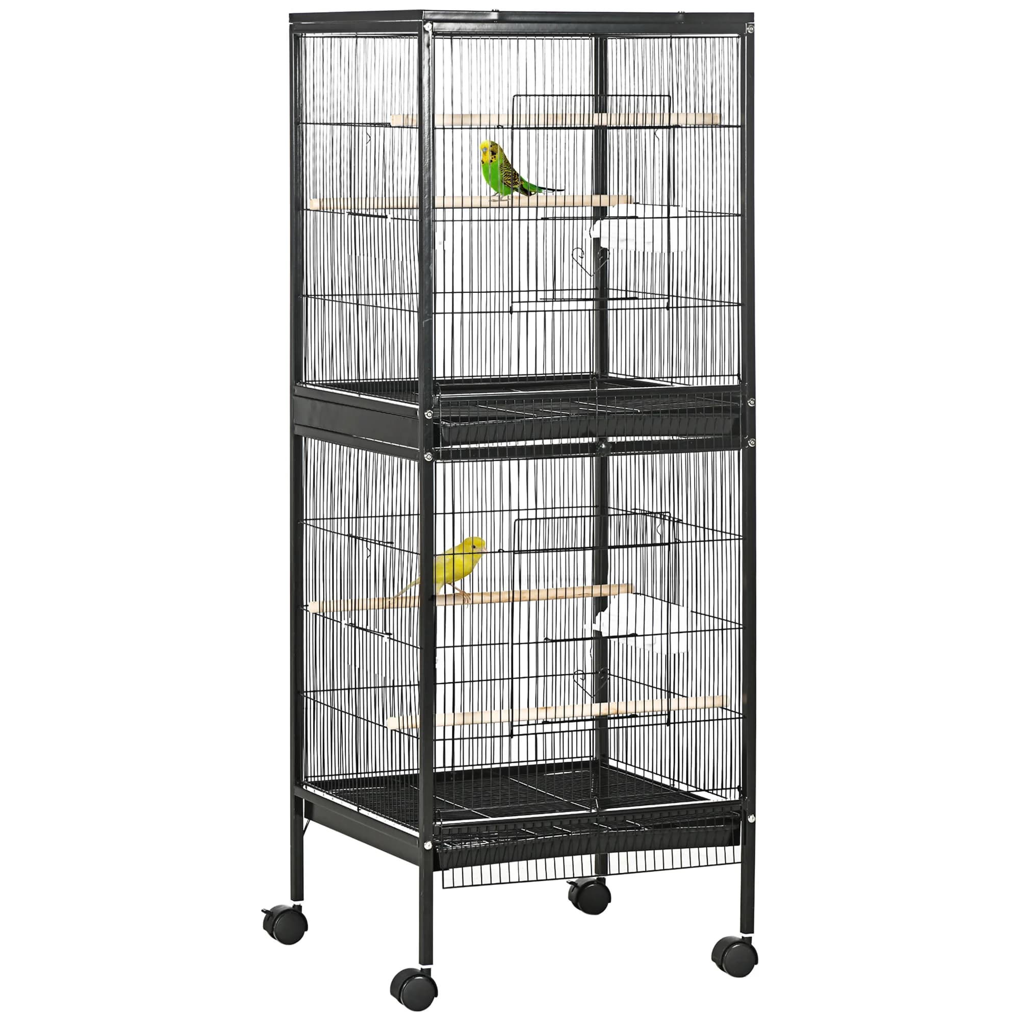 PawHut Jaula para Pájaros de 2 Niveles con Ruedas Bandejas Extraíbles Azul