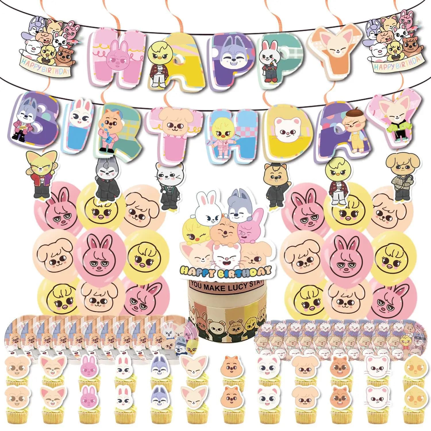 Decoración para fiesta de cumpleaños infantil Skzoo, globos de animales, pancarta, suministros para pasteles, pancarta para baby shower, suministros