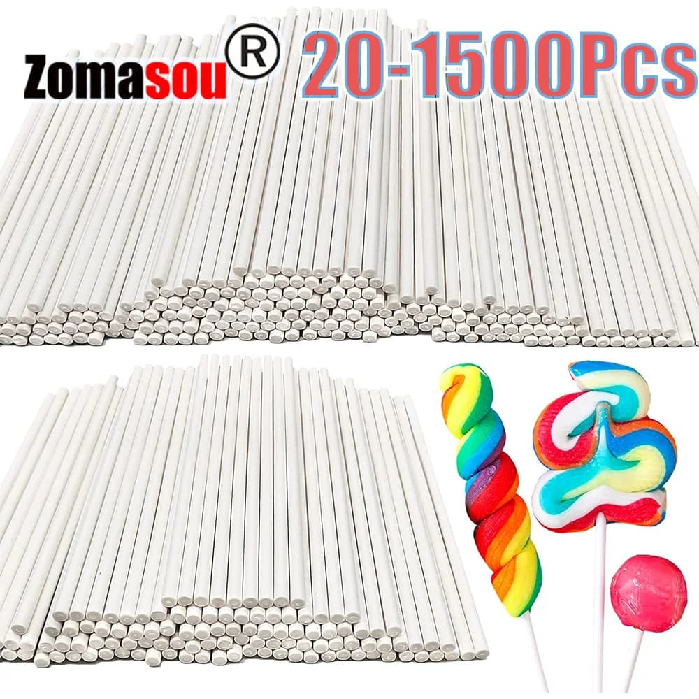 20-1500 unidades de palitos de papel blancos de núcleo sólido para fiestas, cenas, chocolate, dulces, piruletas, palitos para cake pops
