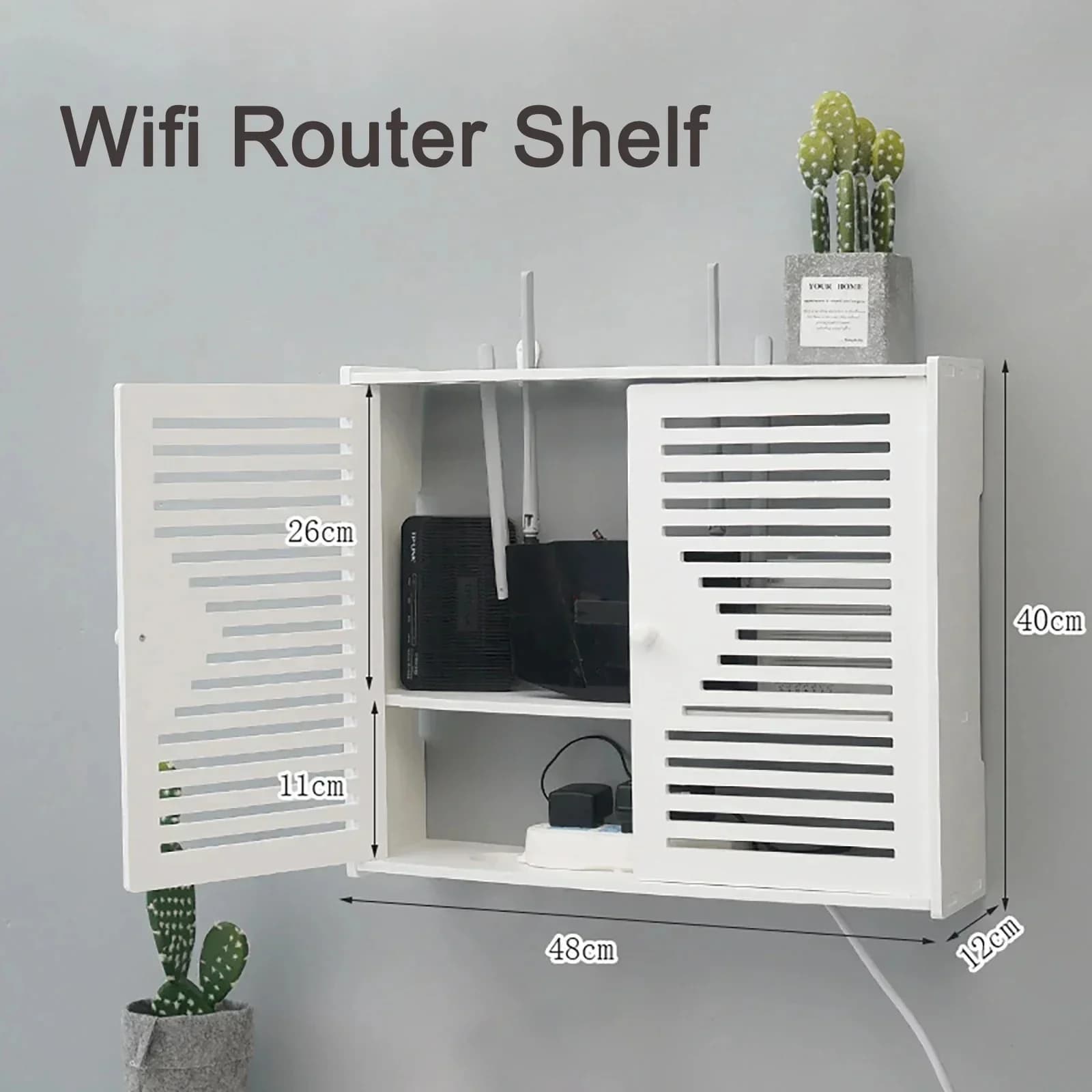 Estante de pared de doble capa sin perforaciones, decodificador de TV, enrutador para sala de estar, caja de almacenamiento colgante para pared,