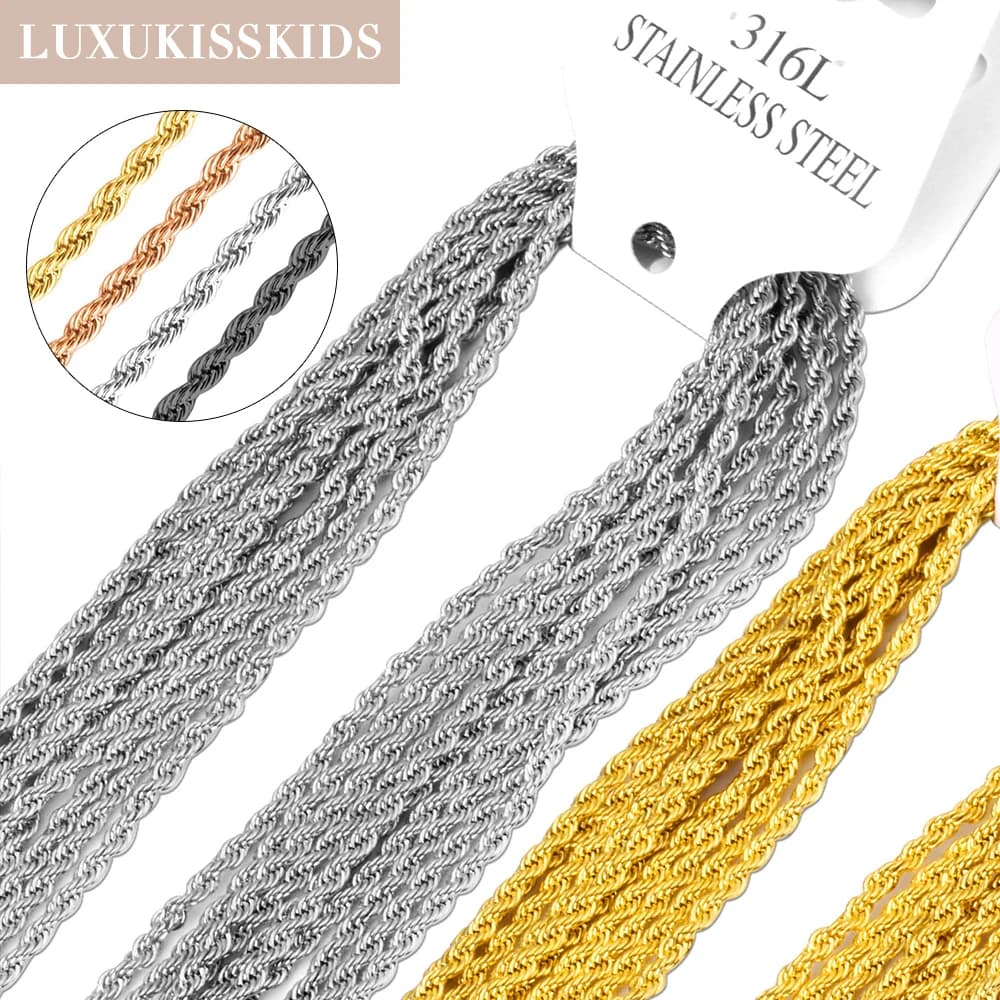 LUXUKISSKIDS, venta al por mayor, cadenas de cuerda a granel, collar gótico de acero inoxidable Twist Kpop, artículos chapados en 18K, 10
