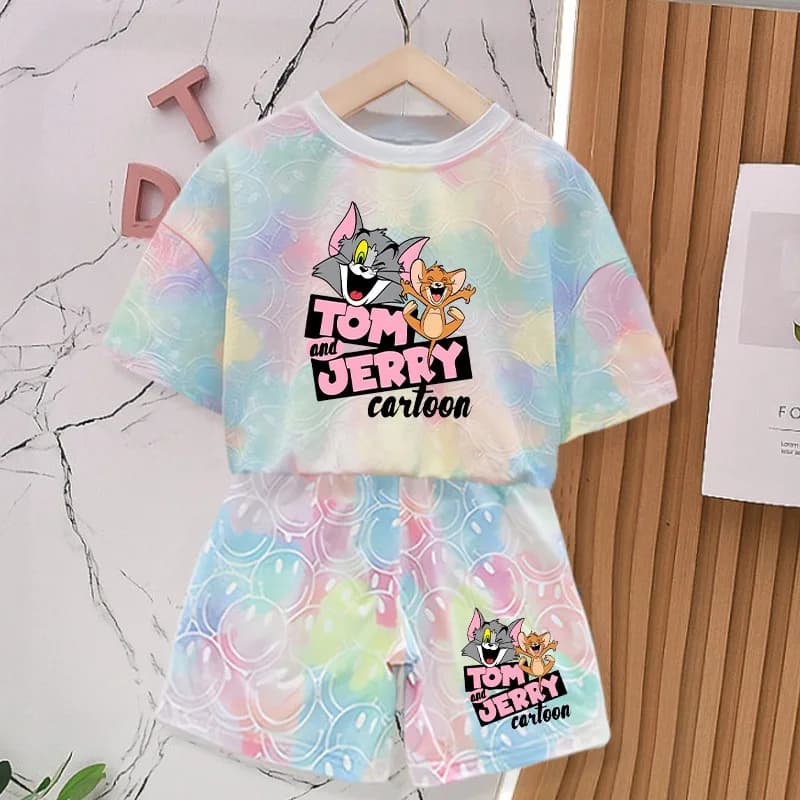 Conjunto de Camiseta y Pantalones Cortos de Tom y Jerry 2026, Camisetas con Estampado de Dibujos Animados, Ropa de Verano Unisex, Camiseta Cómoda y a