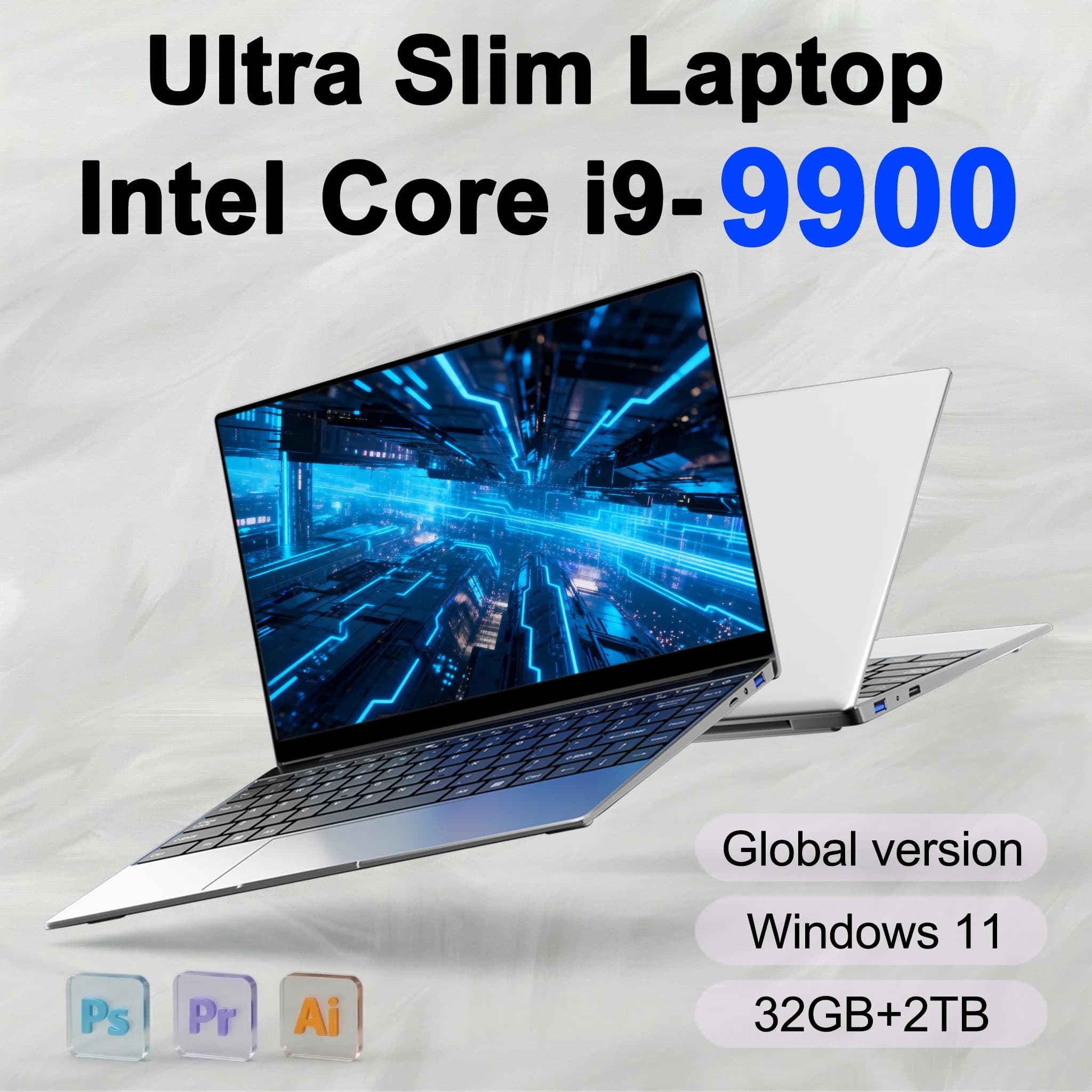 Nuevo portátil ultradelgado de 14,1 pulgadas, Intel Core i9-9900, 32 GB de RAM, 2 TB SSD, portátil para juegos, oficina y estudio, Windows 11 Pro
