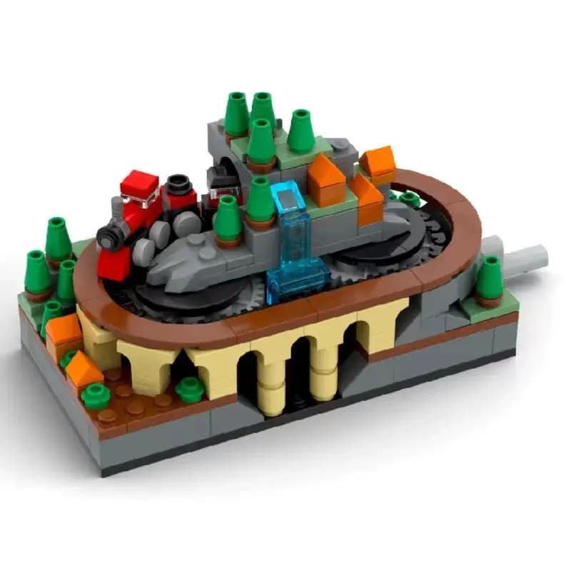 Bloques de construcción MOC, pista de tren de manivela, modelo de bloques de construcción, tren pequeño, juguete ensamblado, adorno de escritorio
