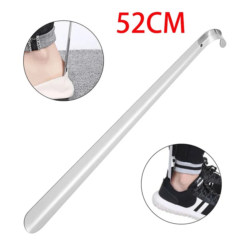 Calzador de zapato Extra largo de 52cm, removedor de zapatos de Metal plateado de acero inoxidable, levantador de calzador, ayuda antideslizante,