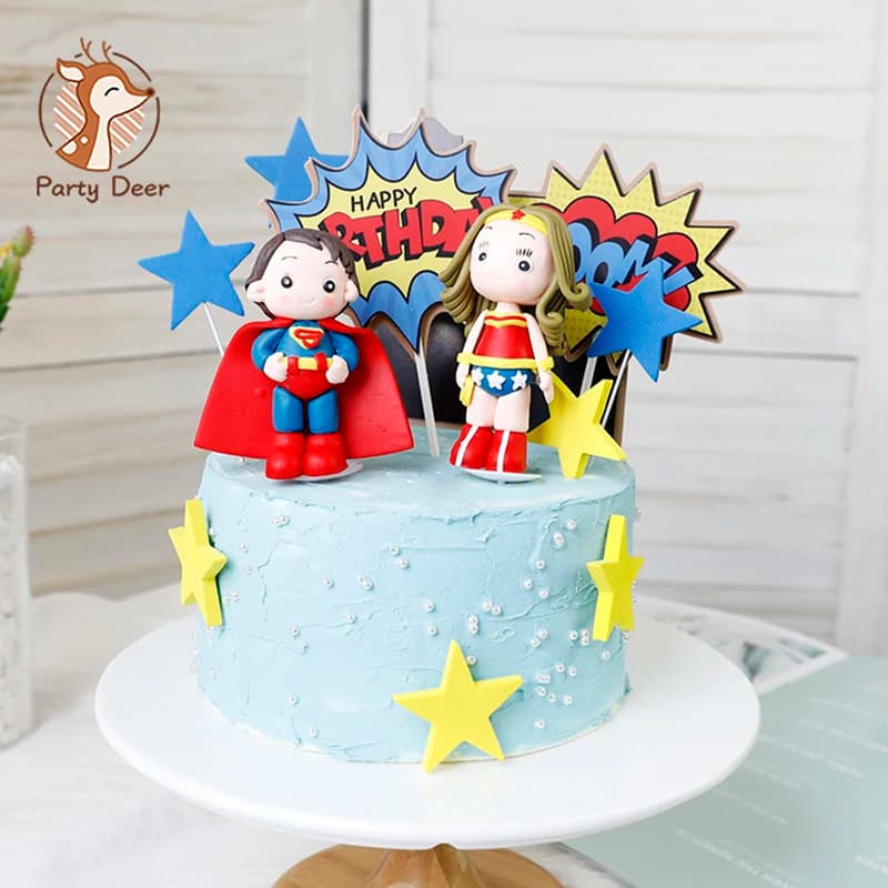 Adorno para tarta de feliz cumpleaños de superhéroe de dibujos animados, bonito adorno para magdalenas de PVC para capa, decoraciones para tarta de