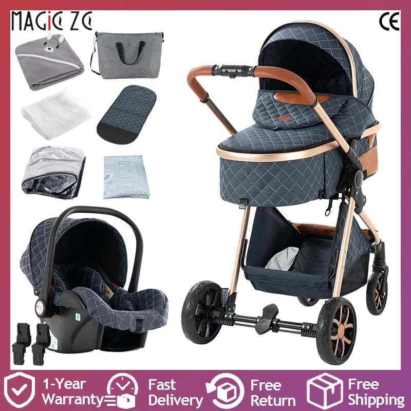 Cochecito 3 en 1, cochecito y sistema de viaje para bebé, marco de aluminio liviano, diseño plegable y cesta de almacenamiento grande