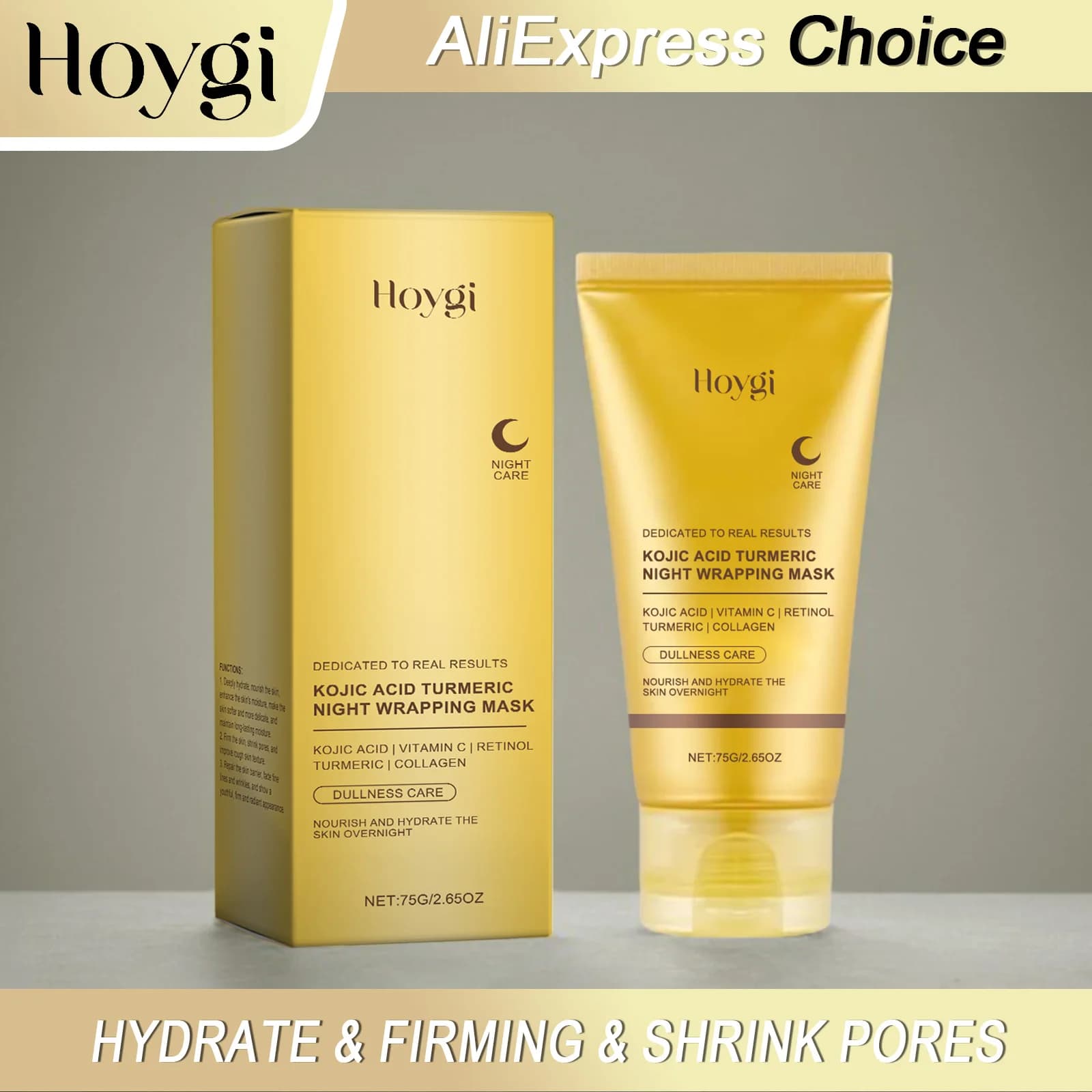 HOYGI-mascarilla de cúrcuma de ácido kójico, mascarilla exfoliante durante la noche, colágeno nutritivo, hidratante, reduce los poros, ilumina la