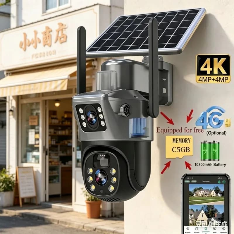 Cámara Solar Inalámbrica Ultra HD de 6MP con Chip SIM, Grabación de 512G, Lente Dual Exterior, Sistema de Protección para el Hogar
