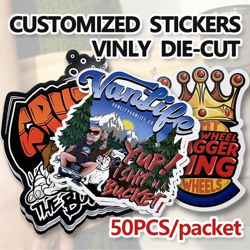 50 Uds pegatinas personalizadas PVC impermeable troquelado vinilo diseño de logotipo marca portátil lindo pegatina personalizada película brillante