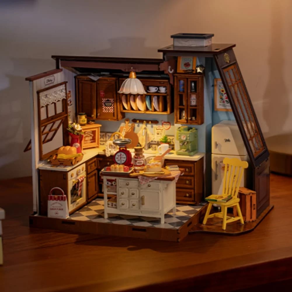 Robotime Baking Kitchen, Kit de Casa de Muñecas en Miniatura, Manualidades, Pasatiempos, Regalo Increíble, Rompecabezas 3D, Kit de Construcción de