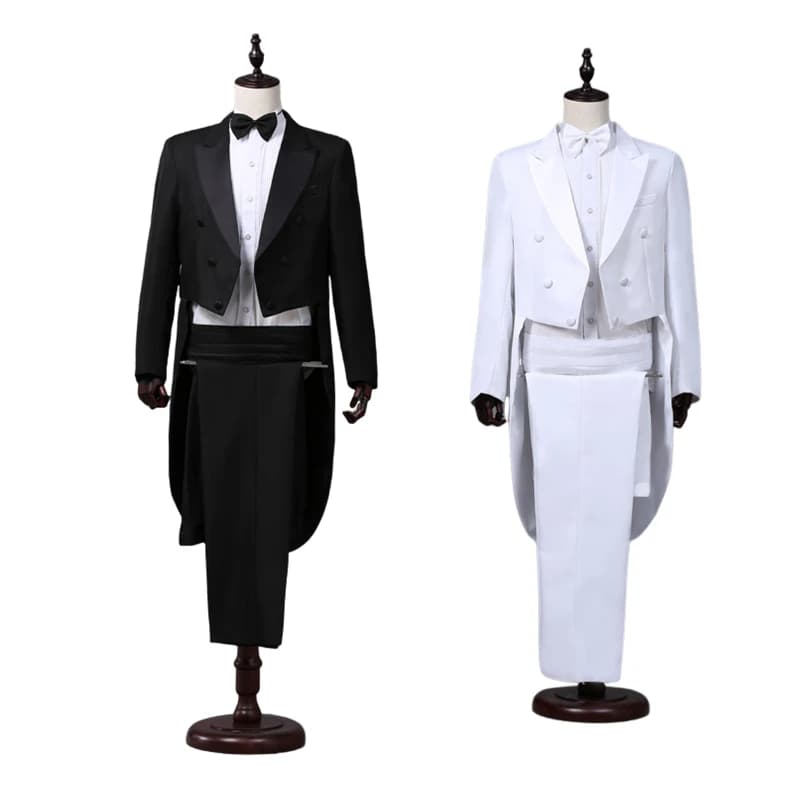 Abrigo de cola para hombre, traje clásico moderno blanco y negro de estilo básico para hombre con frac, trajes de chaqueta de escenario para mago y