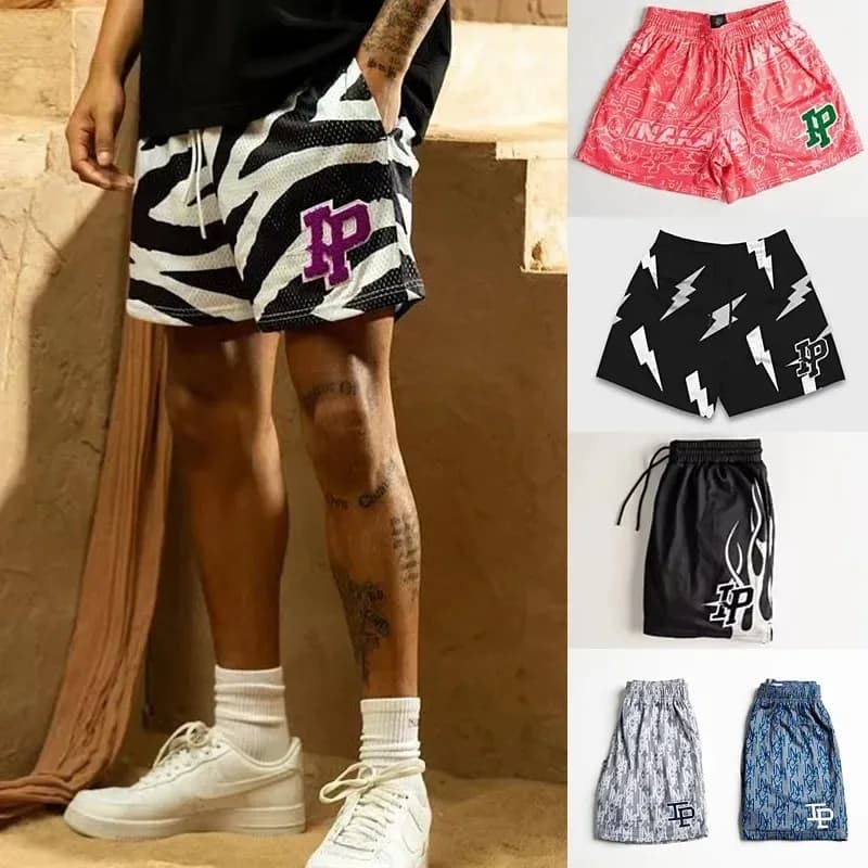 Pantalones cortos deportivos de malla transpirable para hombre, ropa IP de tendencia informal, pantalones de chándal de baloncesto y playa, secado