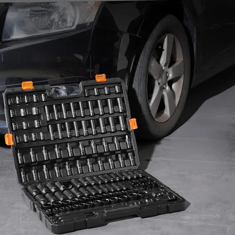 Juego de llaves de impacto de 3/8" y 1/2", SAE y métricas, kit para llave de carraca de 130 piezas, en acero aleado Cr-Mo, 6 lados, marcas de tamaño